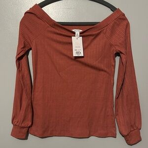 NWT Nine West off the shoulder knit top shabby rose size X-SMALL